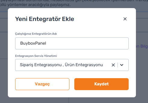 Entegrasyon Menüsü