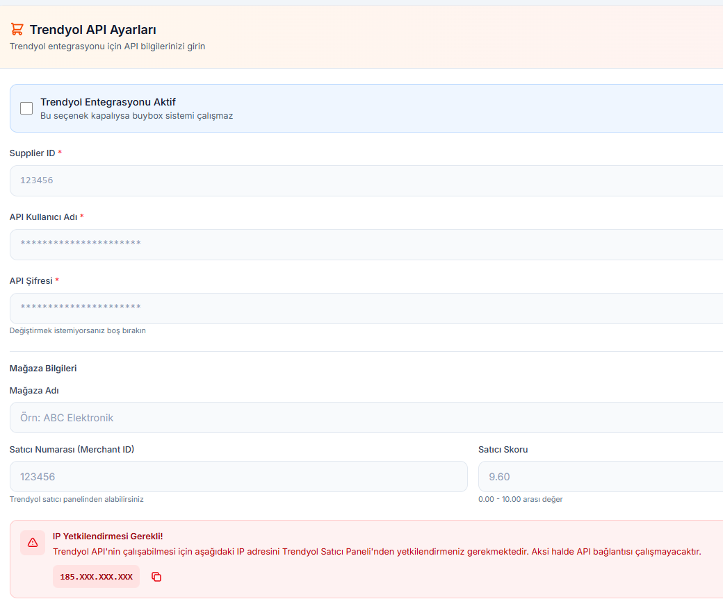 Buybox Panel API Girişi